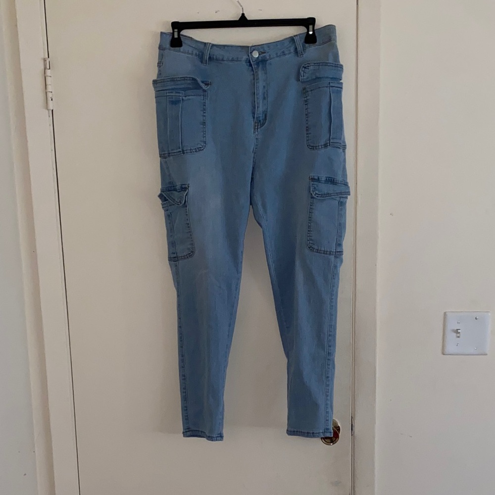 SHEIN Light Blue Skinny Cargo Jeans